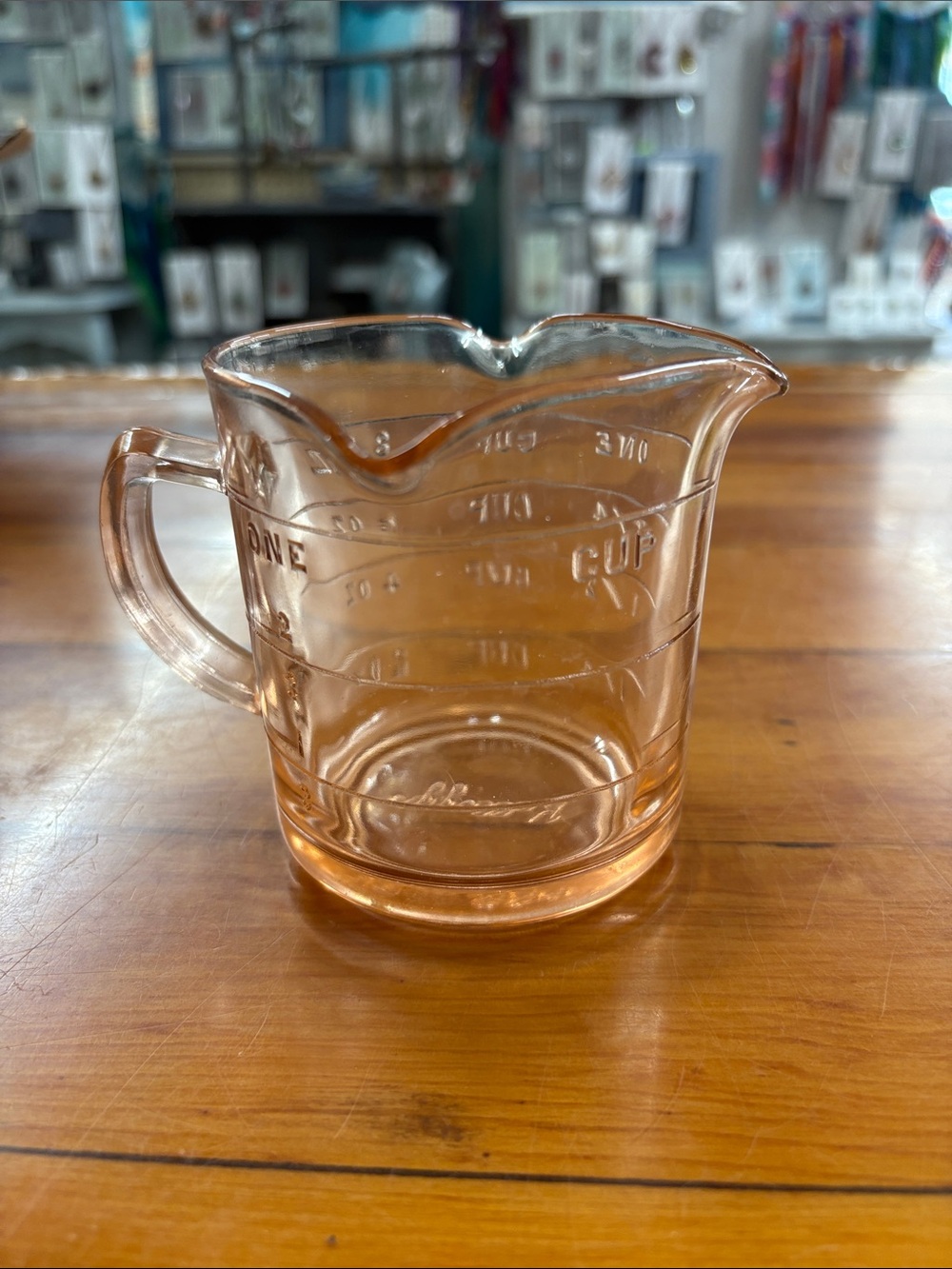 Vintage pink Hazel-Atlas Kellogg's depression glass measuring cup